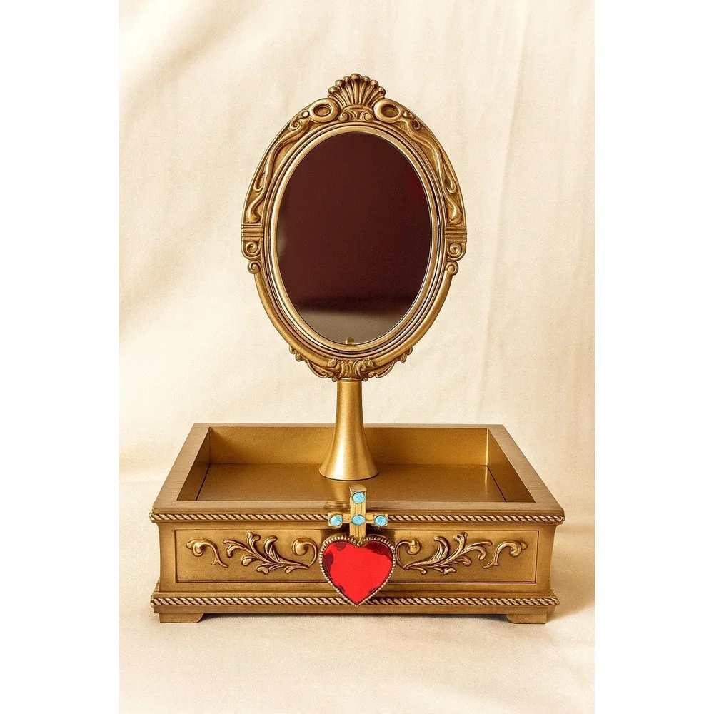 Disney x Bath & Body Works Evil Queen Vanity Mirror Gold Heart Display Piece NWT